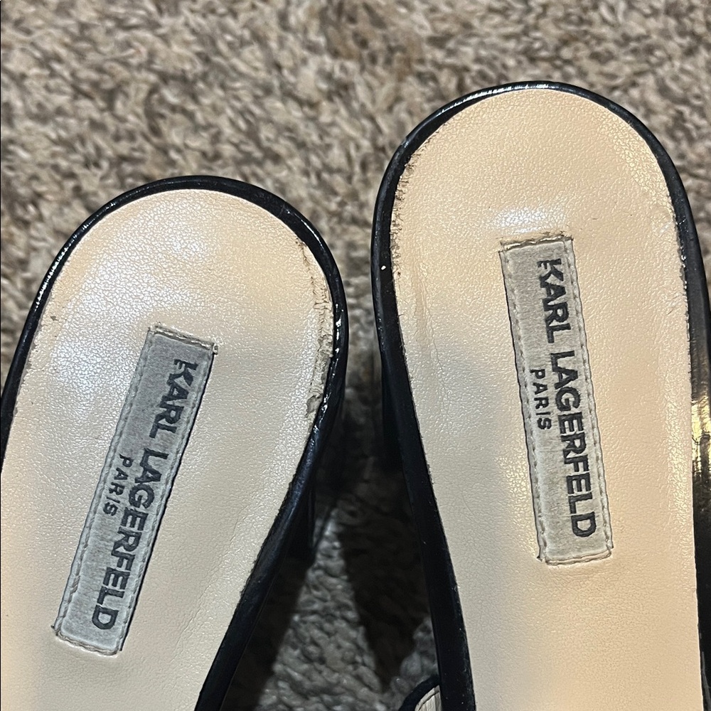 Karl Lagerfeld Black Suede Tassel Open-Toe Mules
